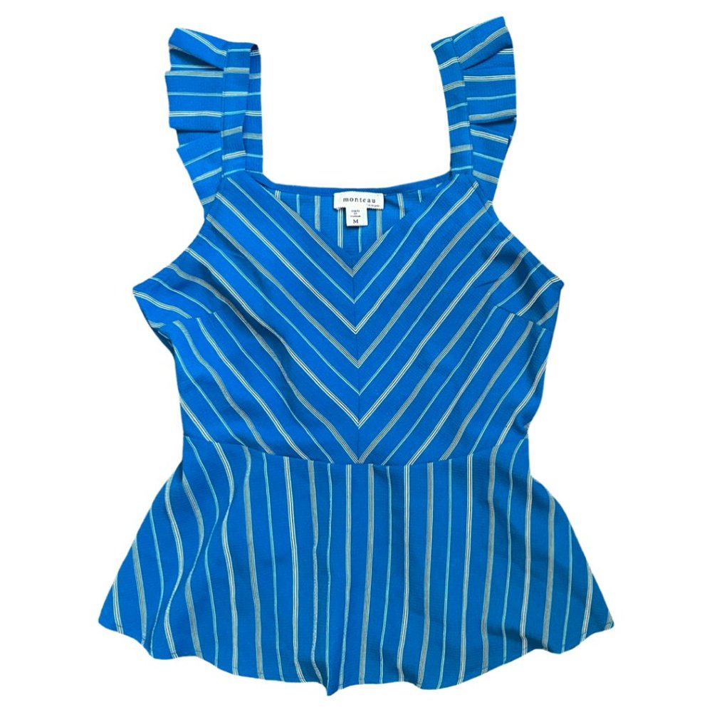 Monteau Chevron Blue Striped Peplum Blouse